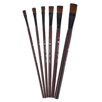 

New Art Artist Supplies 6 Brown Nylon Paint Brushes