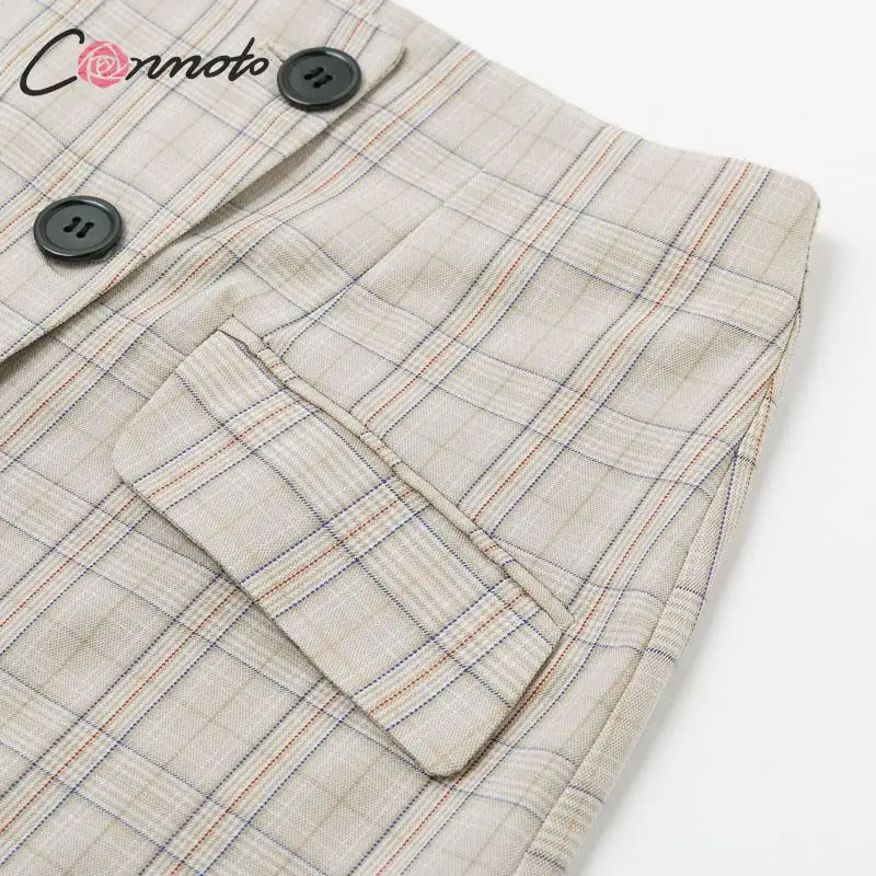 Conmoto, осень, женский модный Блейзер, юбка, костюм, женский, с разрезом, рукав, в клетку, Блейзер, для девушек, с высокой талией, нестандартные юбки, комплект, платье