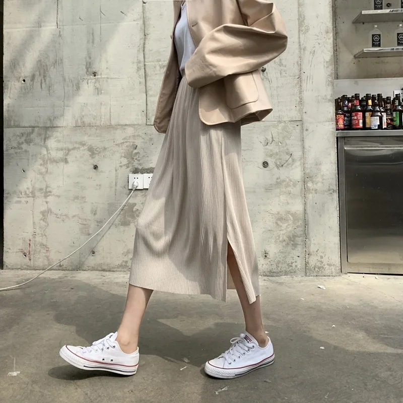 

Korean-style New Style 2019 Spring And Summer Skirt Women's Slit Slimming Black And White with Pattern Mid-length Skirt