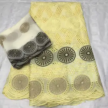 

New African Lace Fabric 2020 High Quality Nigerian 100% Cotton Lace Embroidery With Diamond 5+2Yards/Lot For Wedding A-1055