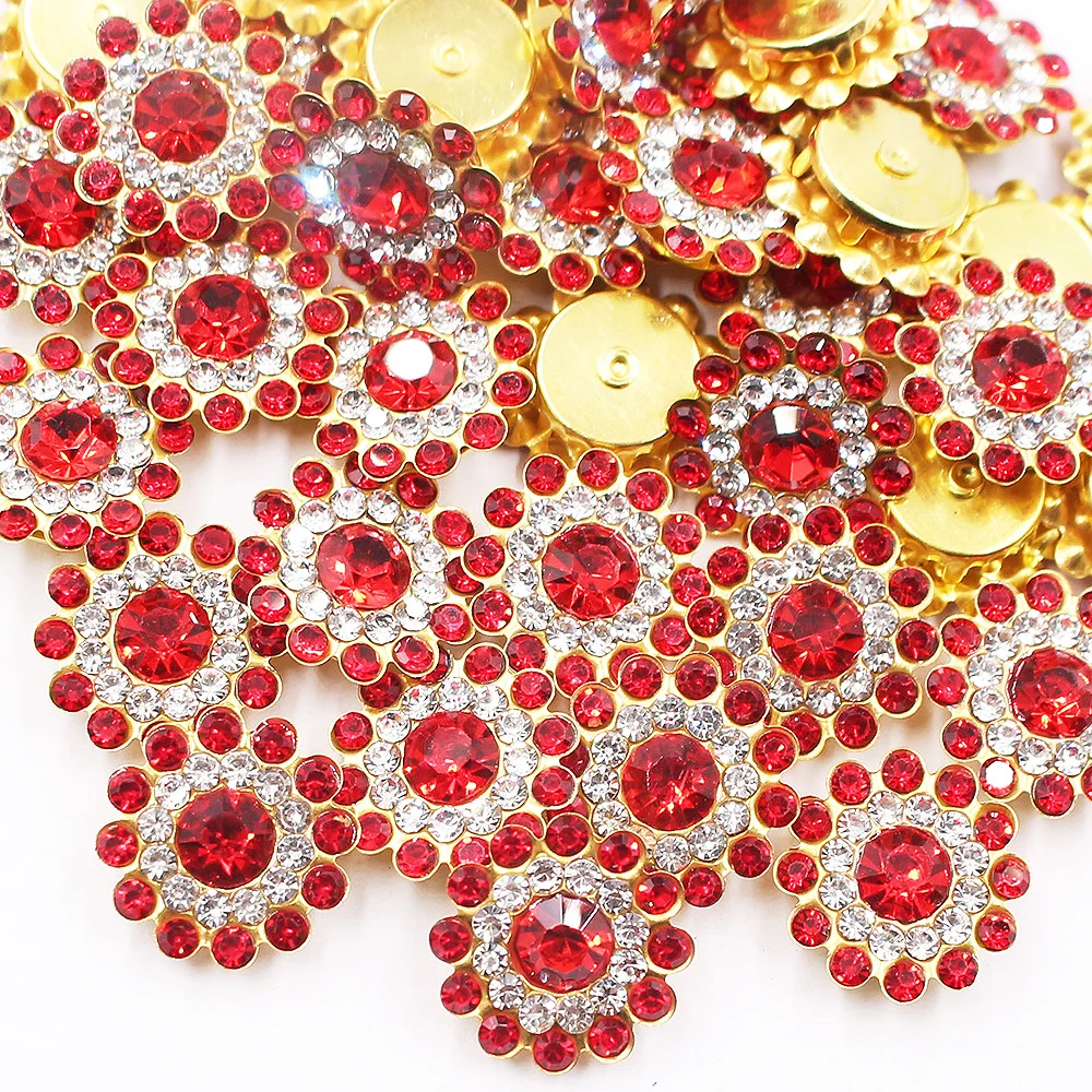 8mm-14mm Sun Flower Lace Claw Rhinestones Gold Cup Base Glitter Crystals Stones Sewing Rhinestones for Needlework Glass Button