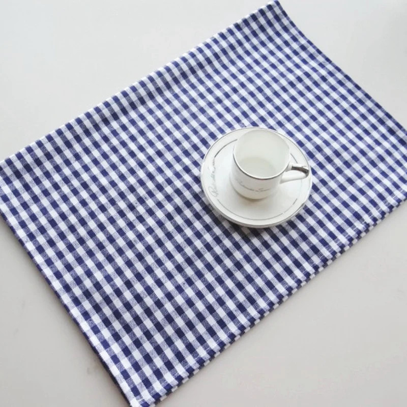  6Pcs Cotton Grid Table Napkin Cloth Kitchen Towel Washable Placemat Handkerchief Tea Towel Dinner P