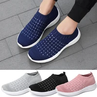 Women Flat Shoes Spring Autumn Leisure Fly Weave Mesh Slip on Breathable Casual Light Ladies Outdoor Runing Walking Sneakers