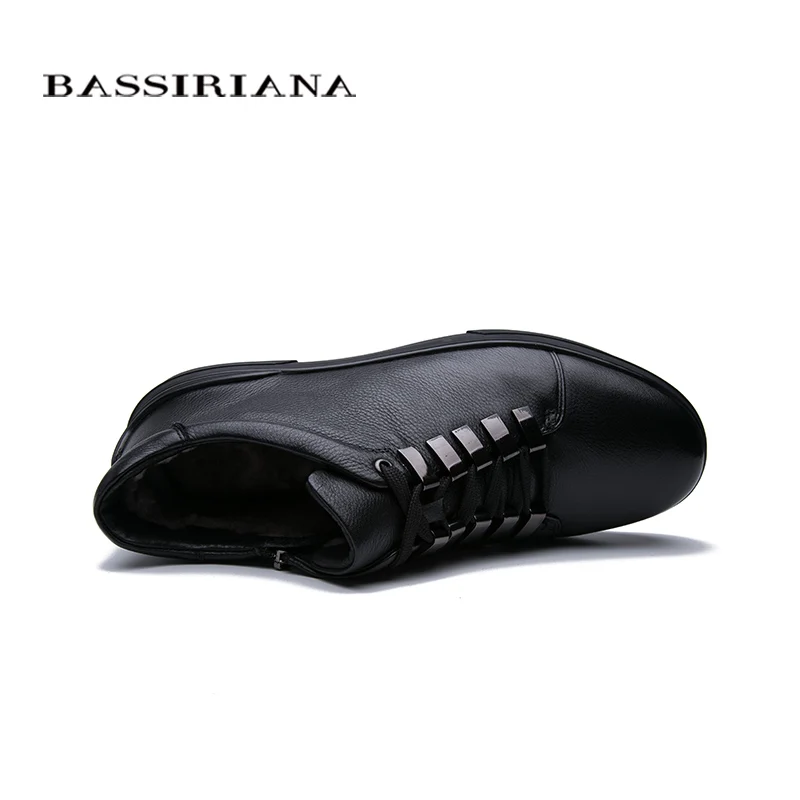 BASSIRIANA новые теплые черные кожаные ботинки мужские зимние ботильоны мягкие натуральная шерсть Мужская обувь