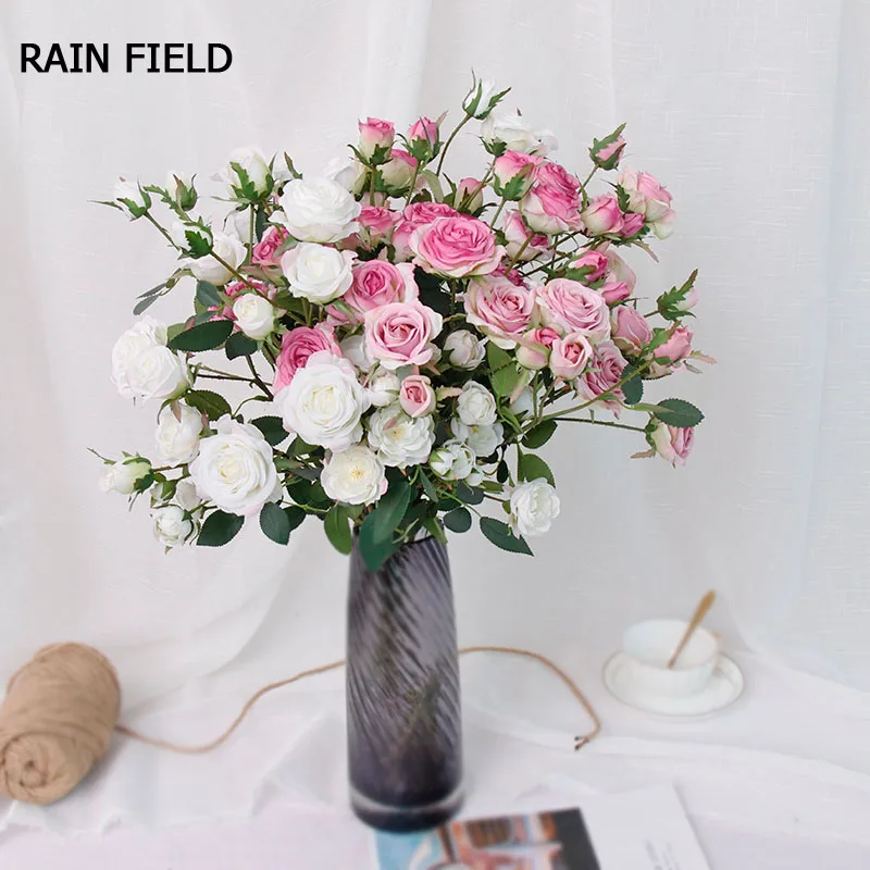 

Fake Flowers Rose 9 Heads Silk Wedding Home Living Room Part Decoration Artifical Flower Div Hang work Ornament Wedding Bouquet