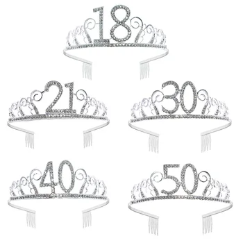 

Happy Birthday 18th 30th 40th 50th Rhinestones Tiara Crown Birthday Party Decorations Adult Anniversary Party Supplies