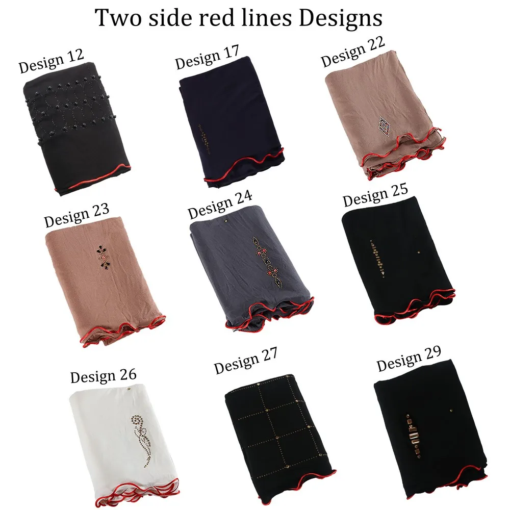 

New arrival 2 sides red line mix design stretchy Jersey fabric Printing Scarf with stones for netherlands muslim women