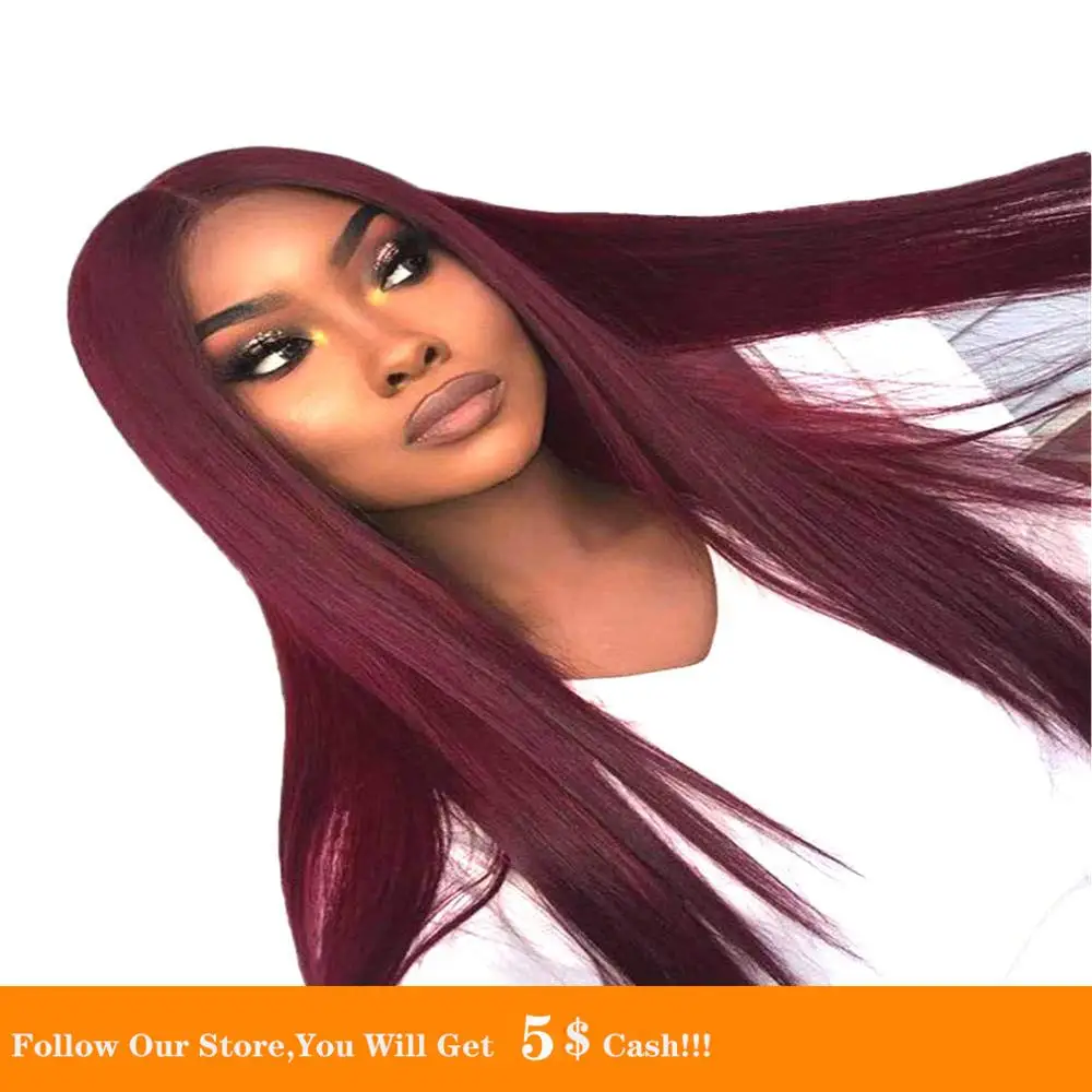 

13x4 Long Silk Straight Natural 99J Synthetic Wigs For Black White Women Small Cap Size Heat Resistant Fiber Cosplay Hair