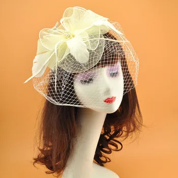 

Free Shipping Fascinator Bride Face Veils Wedding Bridal Fashion Women Mesh Hat Feathers Hair Accessories Party Hat Female Cap