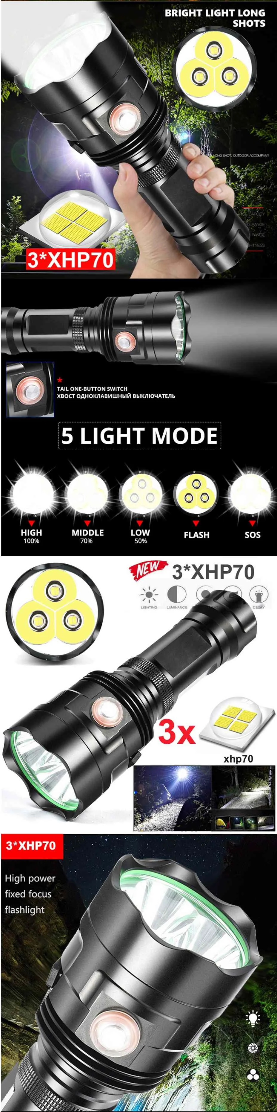 XANES P70 T3U XHP70 светодиодный фонарь с 5 режимами USB Перезаряжаемый Водонепроницаемый светодиодный фонарь 18650 26650 фонарь прожектор походный фонарь
