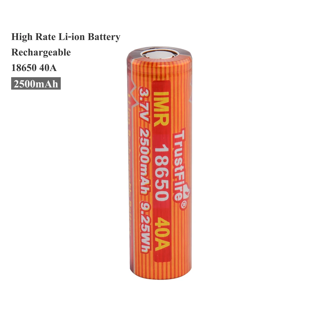 TrustFire IMR 18650 40A 3 7 V 2500mAh 9.25Wh перезаряжаемая литий ионная батарея литиевые батареи с