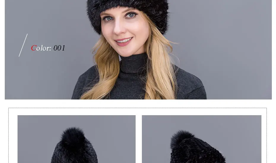 Горячая Распродажа, ЭАЛ, мех норки, плотно сплетенная Толстая шляпа, шапка для женщин, зимний помпон из лисьего меха, высокое качество