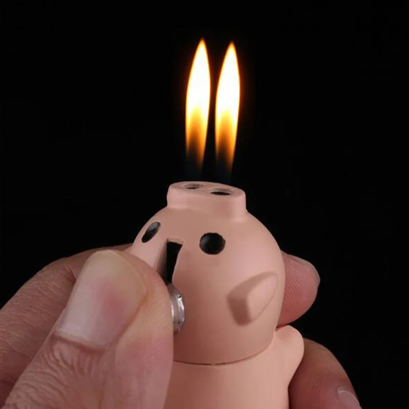 

Cute Pig 2 Red Flames NO Gas Cigar Cigarette Lighter Inflatable Double Fire Spurted Fire Pig Nose for Cigarette Candle Kitchen