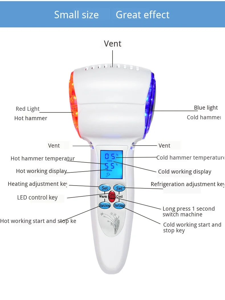 Горячий Холодный Молоток, прибор для красоты, красный, синий светильник, горячий компресс, уход за кожей, сужает поры, оборудование для ледотерапии, массажер для лица