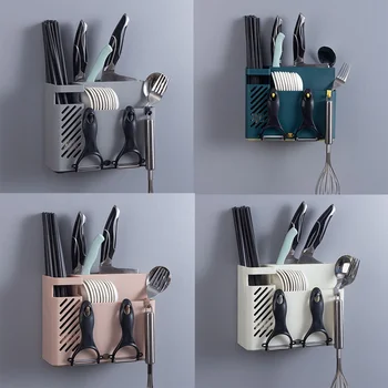 

Kitchen Wall Mount Drain Drying Rack Chopsticks Cutlery Fork Holder Storage Box Multifunction Utensil Holder Dish Drainer