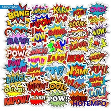 

50pcs BAM POW WOW BOOM BANG OMG OOP Explosion Cloud Style Anime Slogan Stickers Pack for Phone Laptop Luggage Skateboard Sticker
