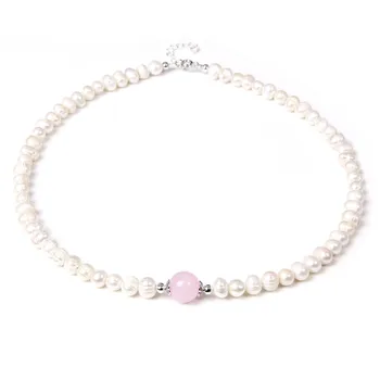 Pink Crystal Natural Freshwater Baroque Pearls Beaded Necklace Rose Quartzs Bead Shell Choker for Women Jewelry Wedding Gifts