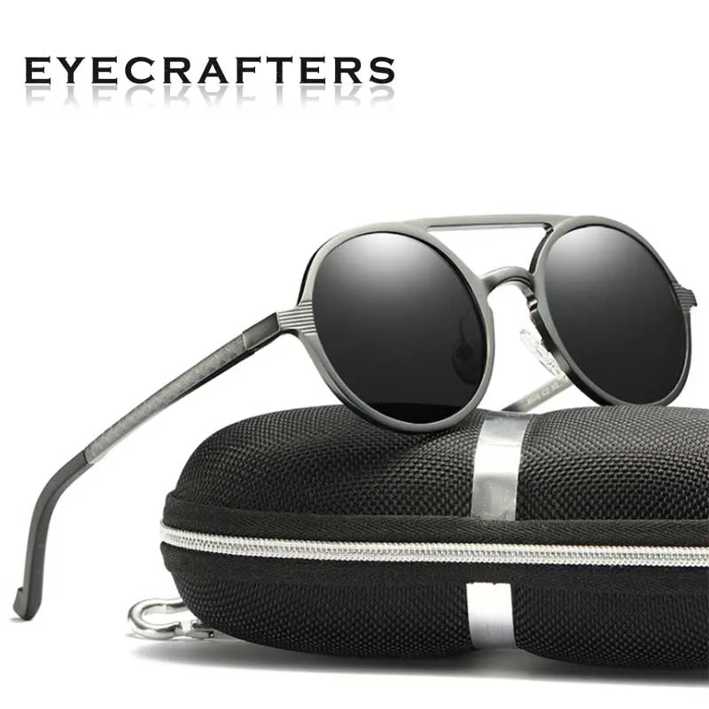 

New Men's Polarized Punk Sunglasses Vintage Round Frame Fashion Sunglasses Aluminum-Magnesium Glasses Driving sunglasses