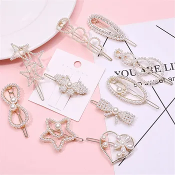 

2019 Fashion Korea Pearl Hair Clip Snap Barrettes Women Girl Handmade Pearl Hairpins Ponytail Holder Stylish Hair Accessories