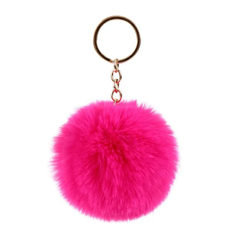 8cm Simple Pompom Fur ball Keychain Artificial Rabbit Fur Animal Key Chain For Woman Car Bag Accessories Key Ring 15 colors - Цвет: 819240