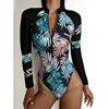 Black Print One Piece Swimsuit Zipper Long Sleeve Swimwear Sports Women's Swimming Bathing Suit Beach Bather Surfing Swim Suits ► Photo 3/6