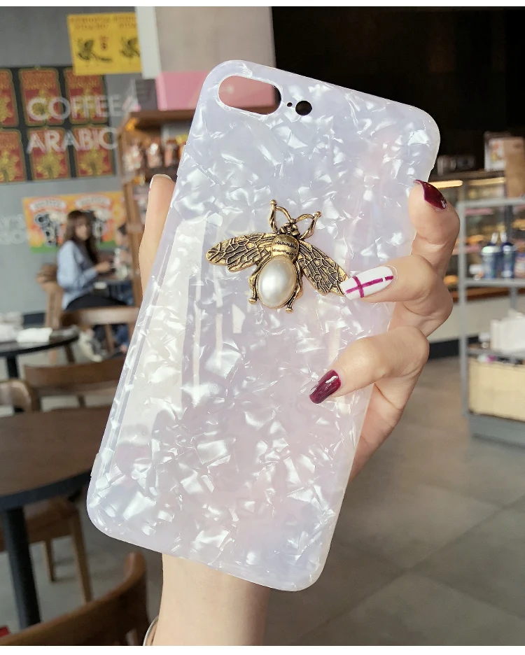 Модный металлический чехол для телефона с рисунком пчелы для iPhone 6, 6s, 7, 8 Plus, X, XR, XS Max, роскошный красивый мягкий силиконовый чехол