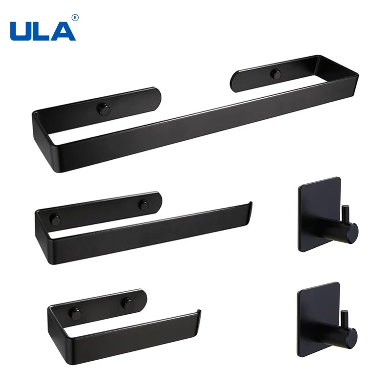 Ula Badezimmer-Accessoires, Schwarzer Bademantel-Aufhänger, Handtücher, Regal Mit Stange, Seidenpapier-Organizer, Zahnbürsten, Badezimmer-Hardware-Set