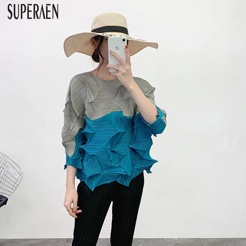 SuperAen, Европа, Весенняя новинка, футболки для женщин, рукав три четверти, хлопок, женские футболки, плюс размер, модные топы для женщин