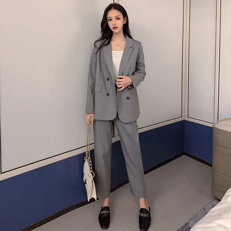 

Women Suits Pant Double Breasted Blazer Jacket & Casual Pencil Pant Fashion Female OL Suit Two Piece Autumn 2019 Women sets