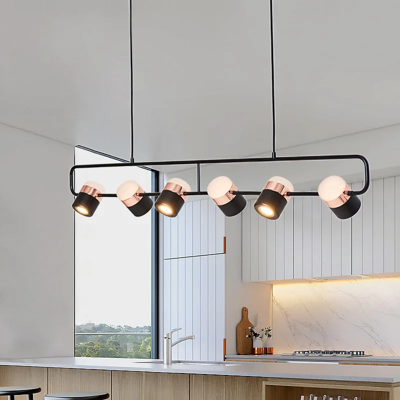 

Horizontal Suspension Black Chandelier LED Spotlight Nordic Modern Bar Kitchen Table Ceiling Hanging Lamp Dining Room Chandelier