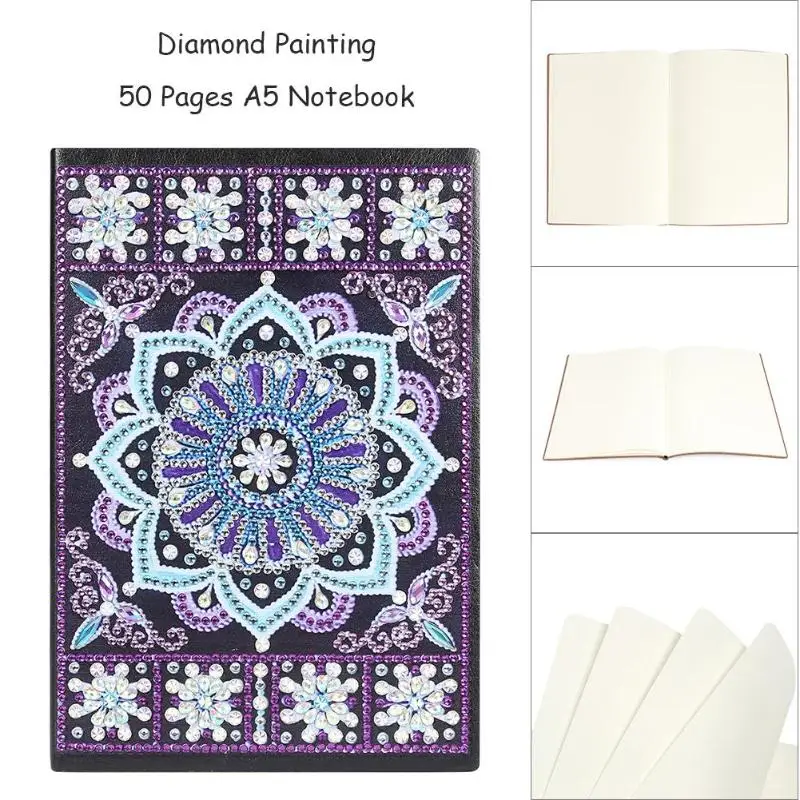 DIY 5D Diamond Painting Notebook - White Flower Cover, 8.27x5.71 Inch Journal With Crystal Rhinestones