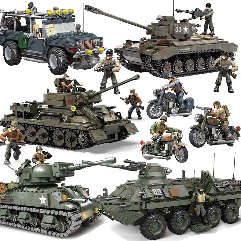 Военный танк T34 WW2 модель бронированной машины строительные блоки грузовик