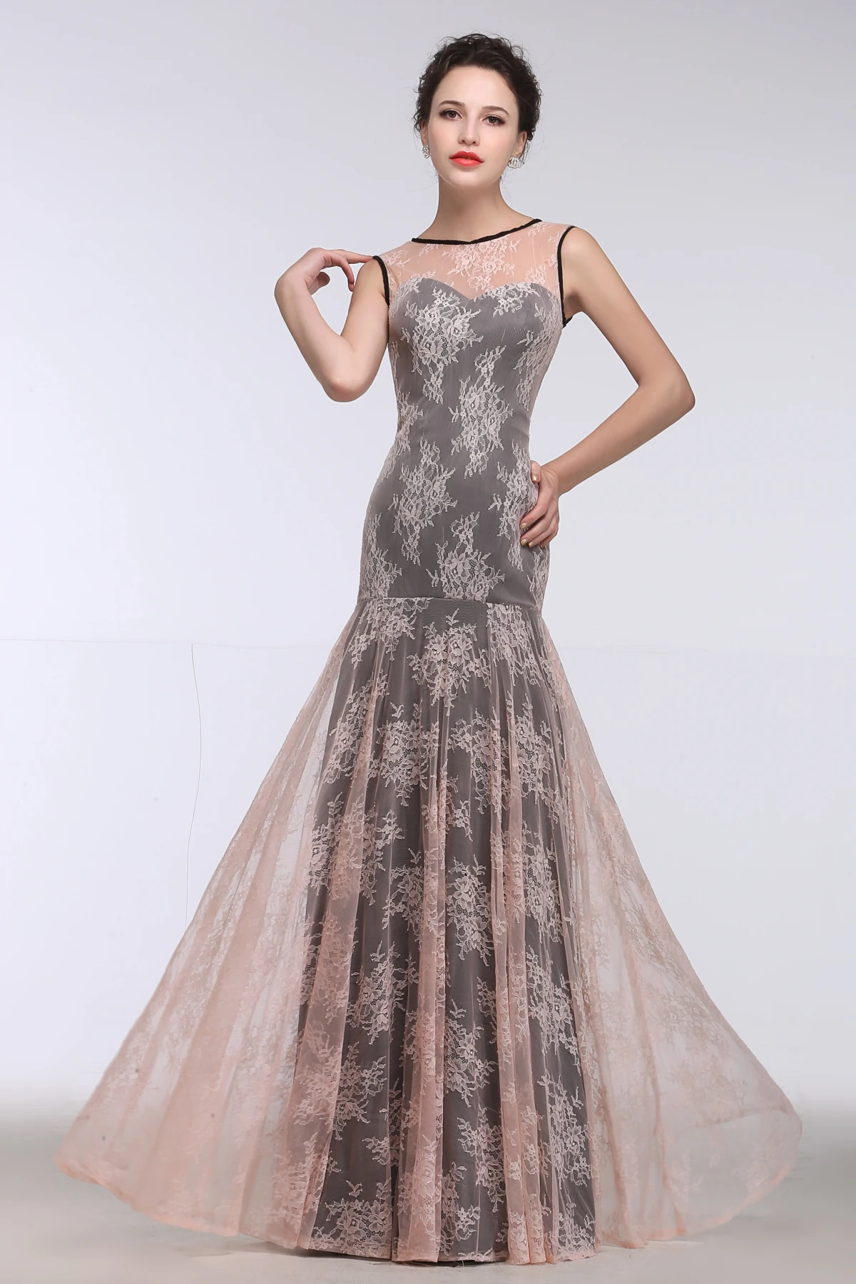 『Cheap!!!』- Pink Lace Dress Women Elegant Evening Dresses O Neck Long
Party Female Plus Size Prom Dresses