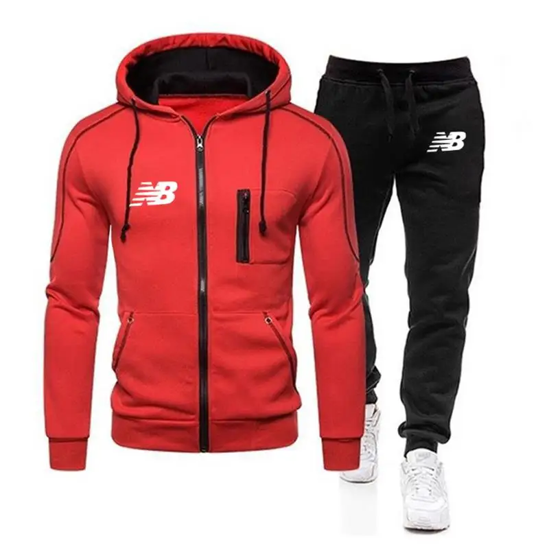

2 pieces / set sportswear men's fall/winter hooded sweatshirt zipper suit sportswear 2020 men's suit pullover two-piece suit