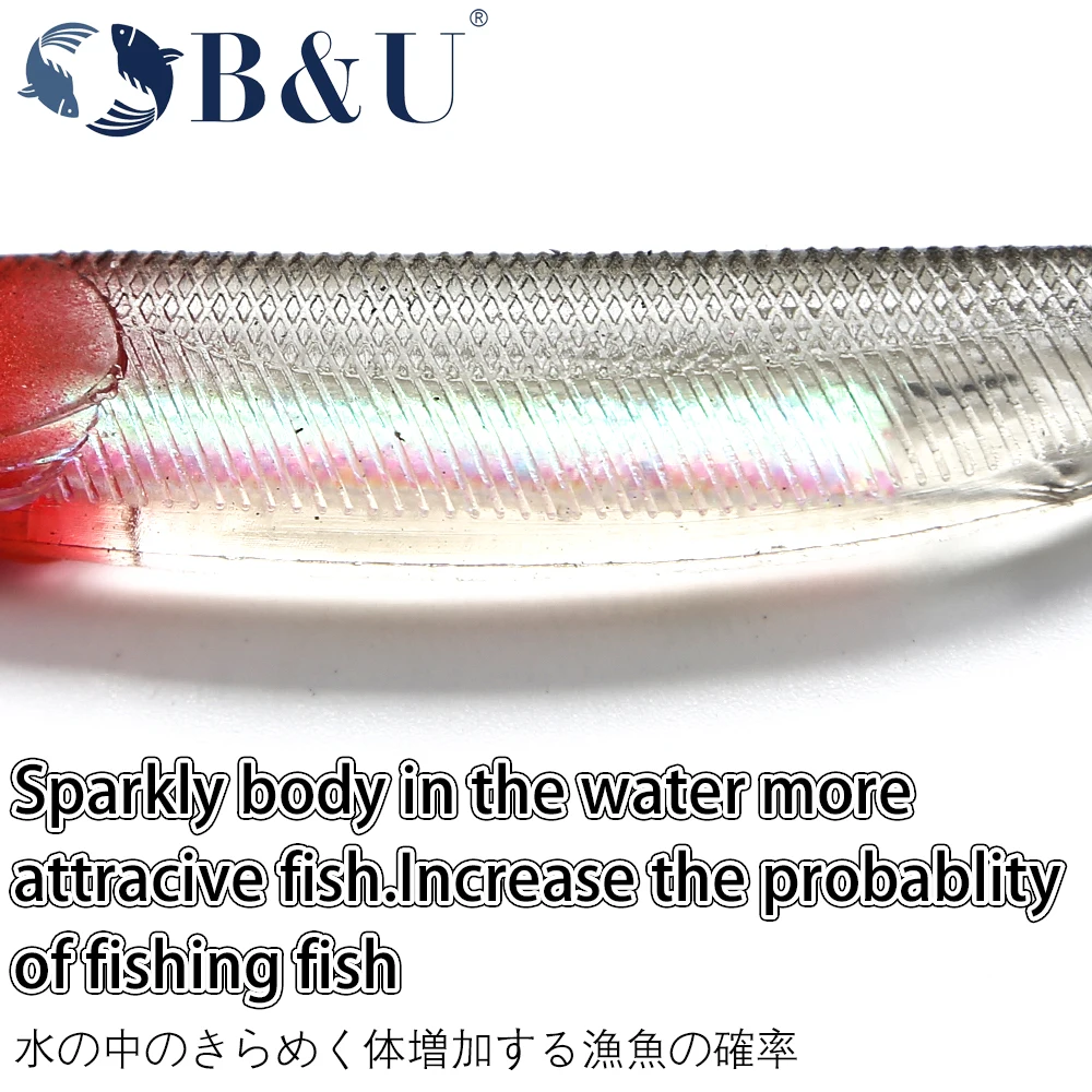 B&U 10cm 12.8cm Fishing Soft Bait T Tail fish artifical bait Fishing Lures Rainbow Color Sequin Swing Fishing Spinner Bait