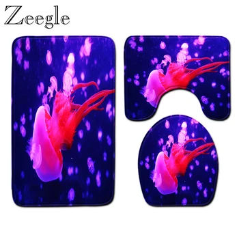 

Zeegle Bathroom Rug Set Anti-slip Bathroom Toilet Pedestal Rug Shower Mat Absorbent Microfiber Bath Foot Mat Washable Bath Mat