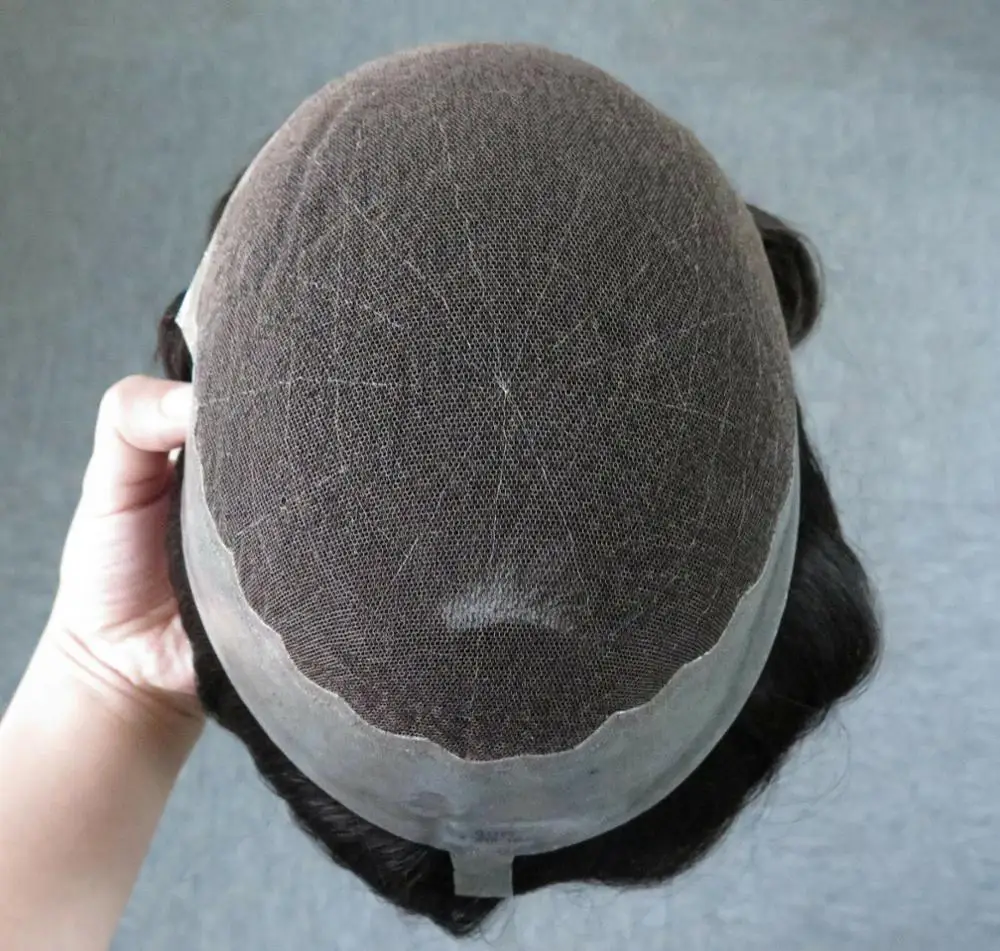 SSH Bleached Knots Hairpiece Remy Human Hair Prosthesis Breathable French Lace Frontal Base Mens Wig Toupee Replacement System