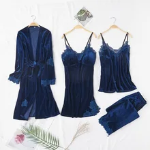 Зимняя Пижама, Женская бархатная Пижама, Удобный домашний халат, комплект, кружевная теплая Пижама, Пижамный костюм, ночная рубашка, домашняя одежда