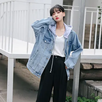 

Autumn Detachable Hooded Denim Jacket Female 2019 New Hooded Denim Clothing Korean Version Of Loose Casual Outwear Coat Jackets