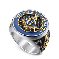 New 3 color Masonic Free Mason Rings Men Stainless Steel Signet Freemason Silver Blue Freemasonry Punk Jewelry Mens Male Gifts 1