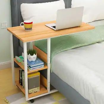 

Multifunctional Movable Bedside Laptop Desk Computer Table Study Table Computer Stand with 2 Tiers Storage Shelves Bookshelf