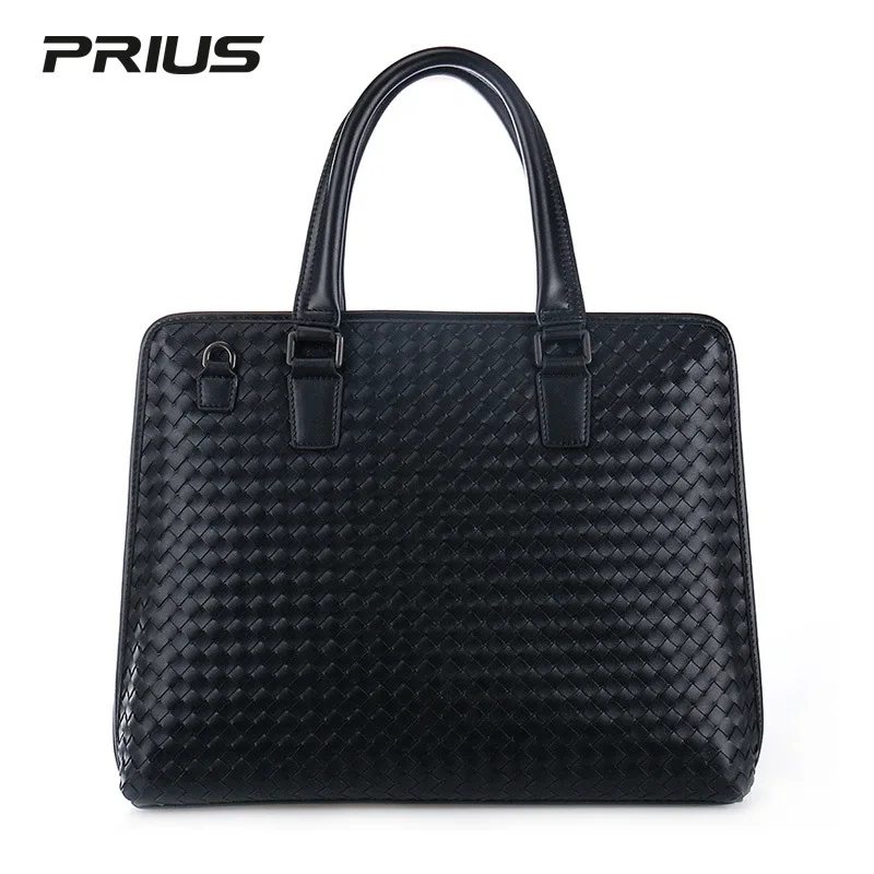 

Prius New Style Men Multi-Compartment Handbag Leather Weaving Men's Bag Practical Computer Briefcase