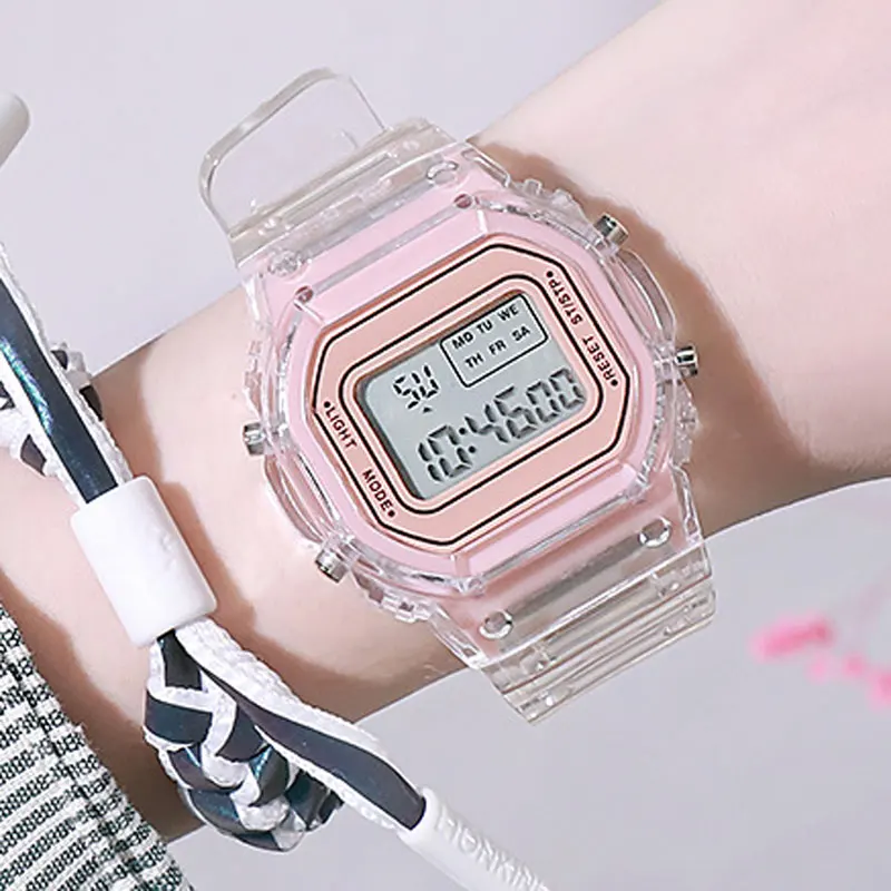 Digital Children Watches LED Waterproof Transparent Strap Movement Leisure Contracted Fashion Kids Watches Multi-function afbeelding