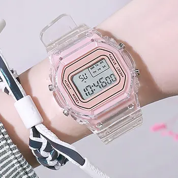 

Digital Children Watches LED Waterproof Transparent Strap Movement Leisure Contracted Fashion Kids Watches Multi-function