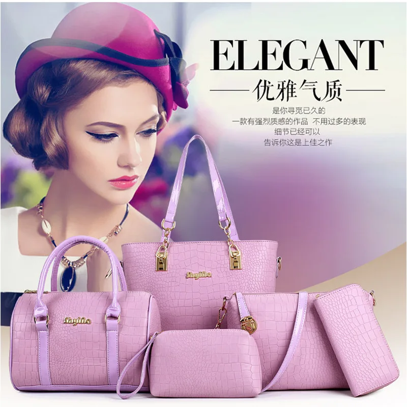 

2016 Spring And Summer New Style Buy One Get Five Versitile Fashion Different Size Bags Stone Pattern Embossing Shoulder Oblique