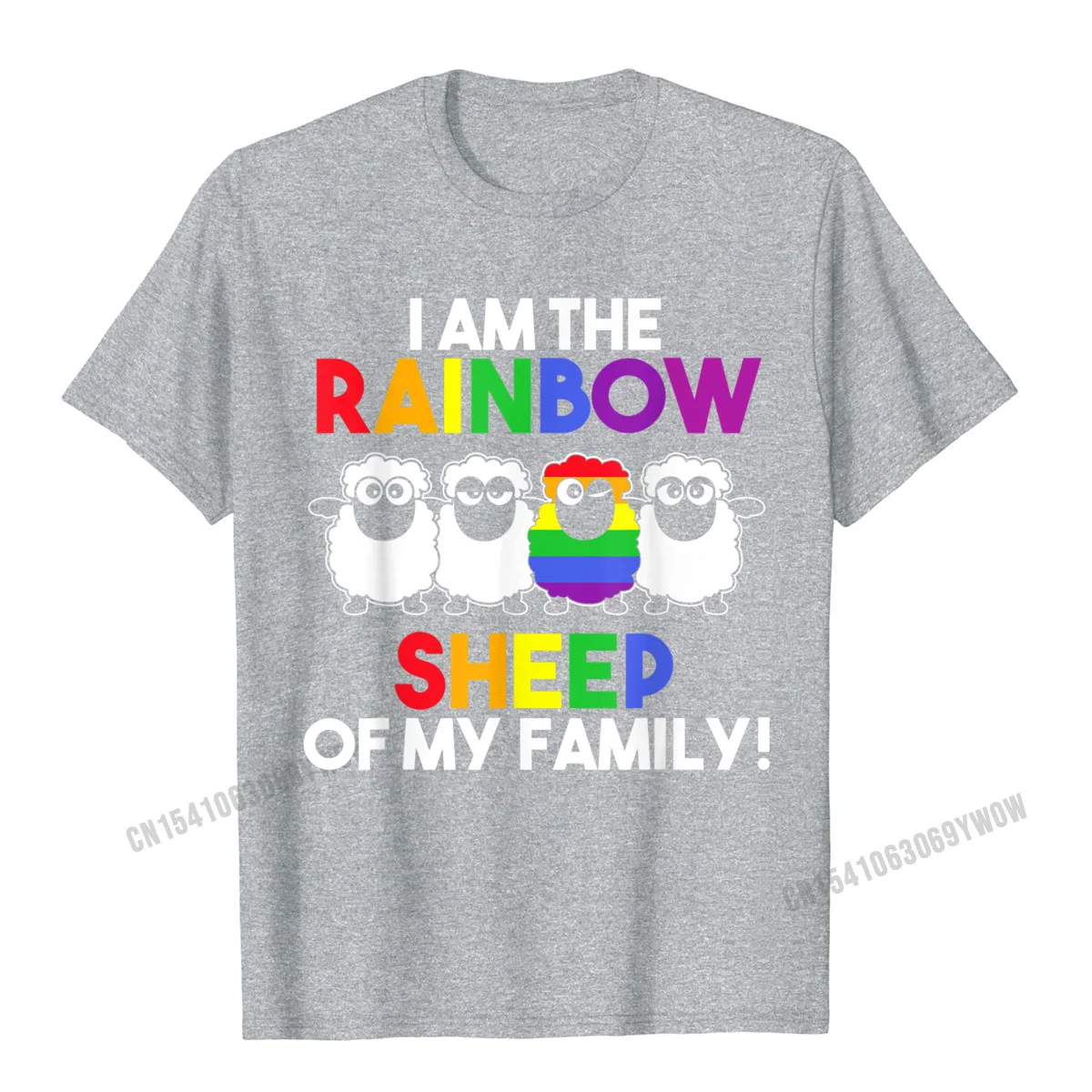 Custom Tops Shirts Dominant Round Neck Fashionable Short Sleeve 100% Cotton Men T Shirt cosie T Shirt Wholesale I am the Rainbow sheep of my family t-shirt__30 grey