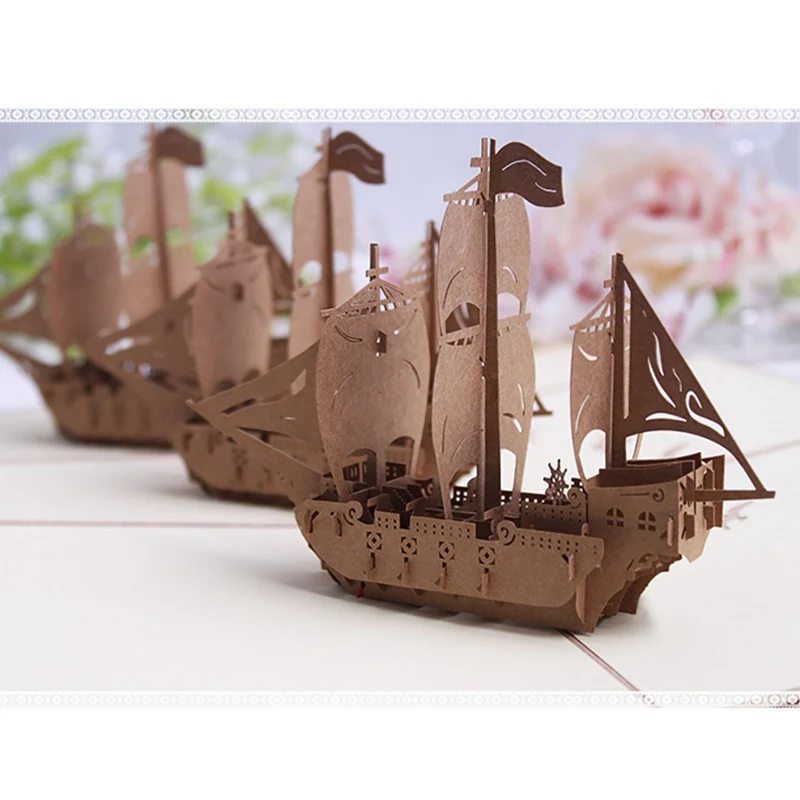  3D Pops Up Card Ship Card Festival Birthday Wedding Invitations Card Holiday Anniversary Greeting C - 4000521683684