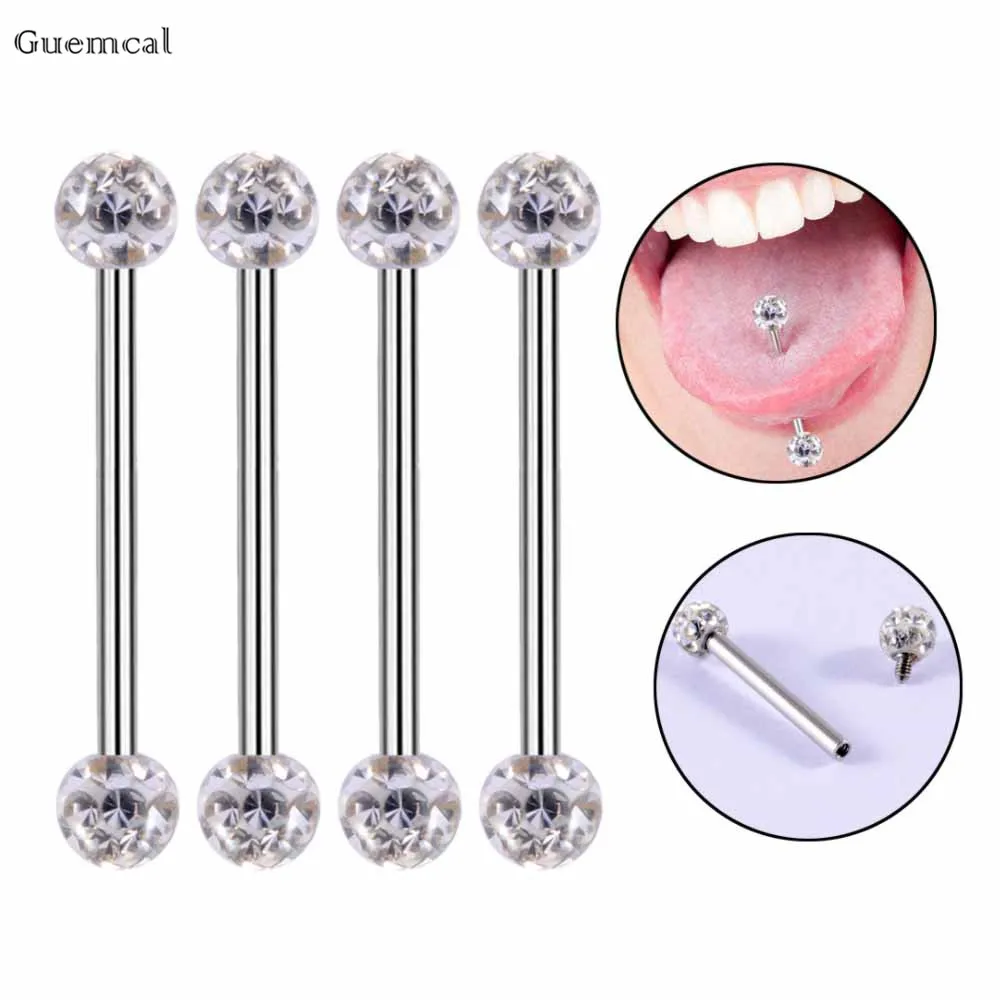 Guemcal 4pcs Hot-selling Simple Magic Color Ball Straight Threaded Tongue Nail Human Body Piercing Jewelry