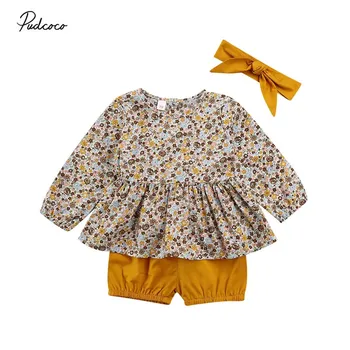 

Cute Newborn Baby Girl Outfits Clothes 3Pcs Long Sleeve Floral Tops Dress+Shorts+Headband Baby Girl Spring Fall Sets 0-18M