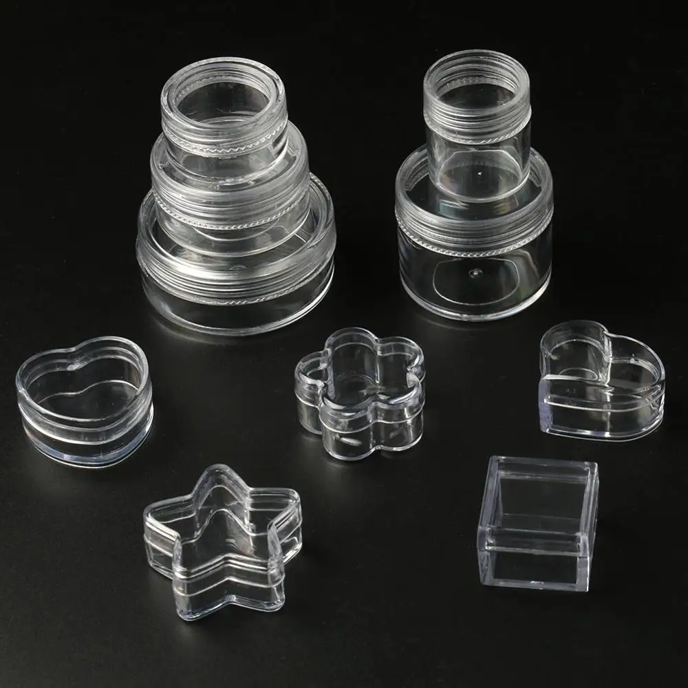Transparent Plastic Jewelry Bead Storage Boxes Round Star Heart Container Jars Make Up Organizer Bead Gems Case 4pcs/lot